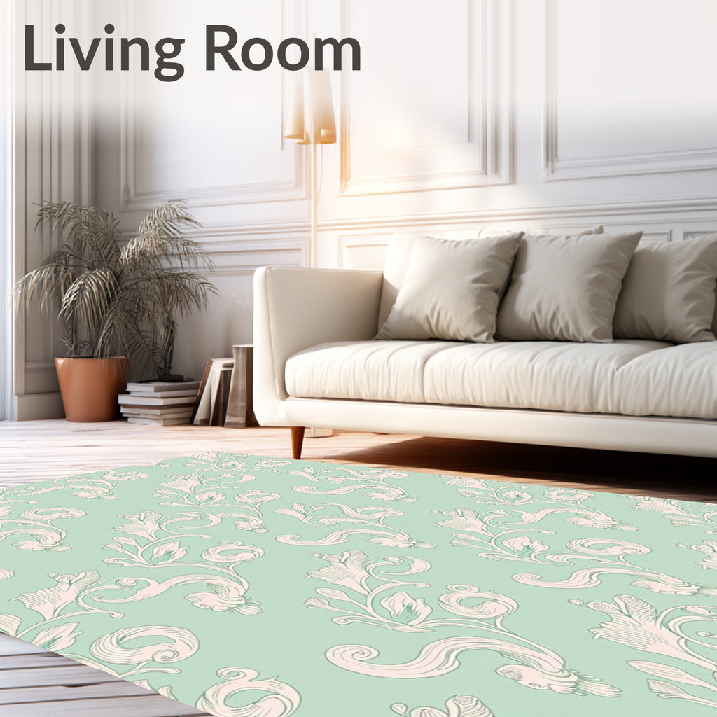 Pale Mint Scrollwork Floral Rug