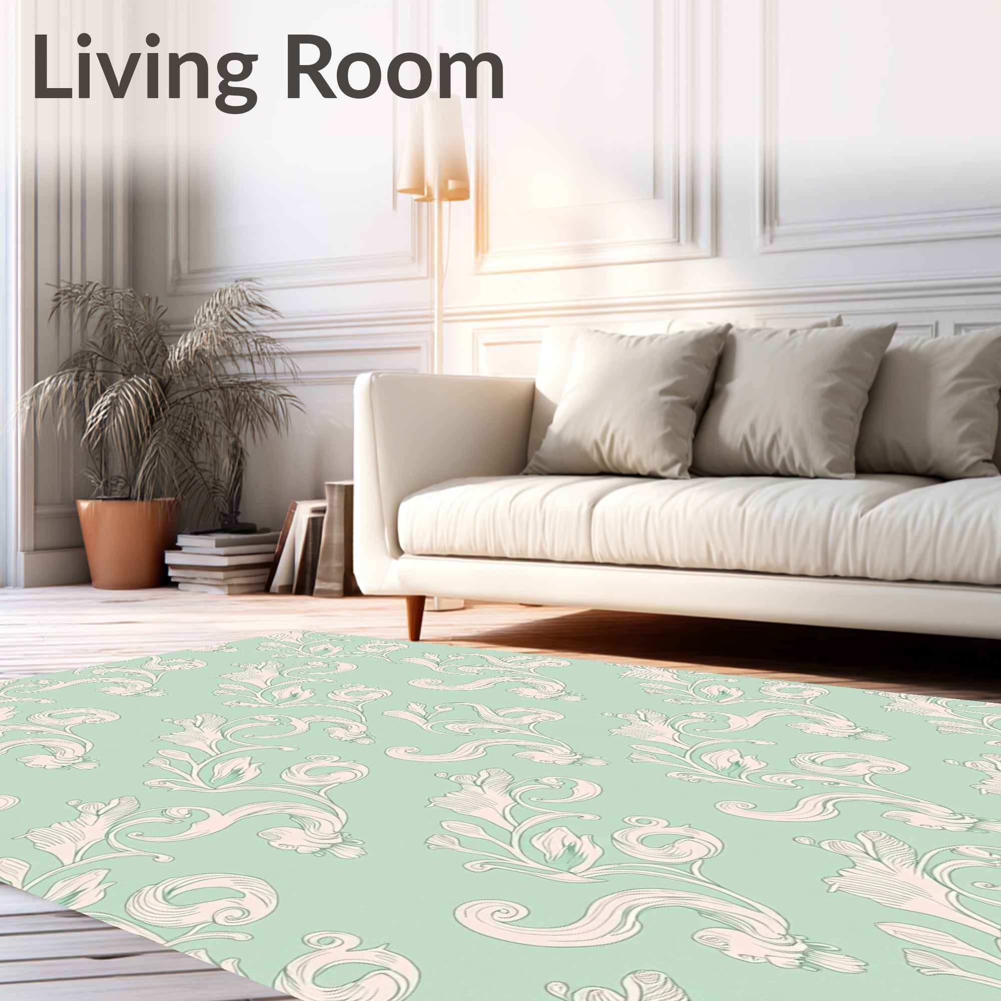 Pale Mint Scrollwork Floral Rug