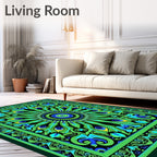 Vibrant Peacock Feather Medallion Rug