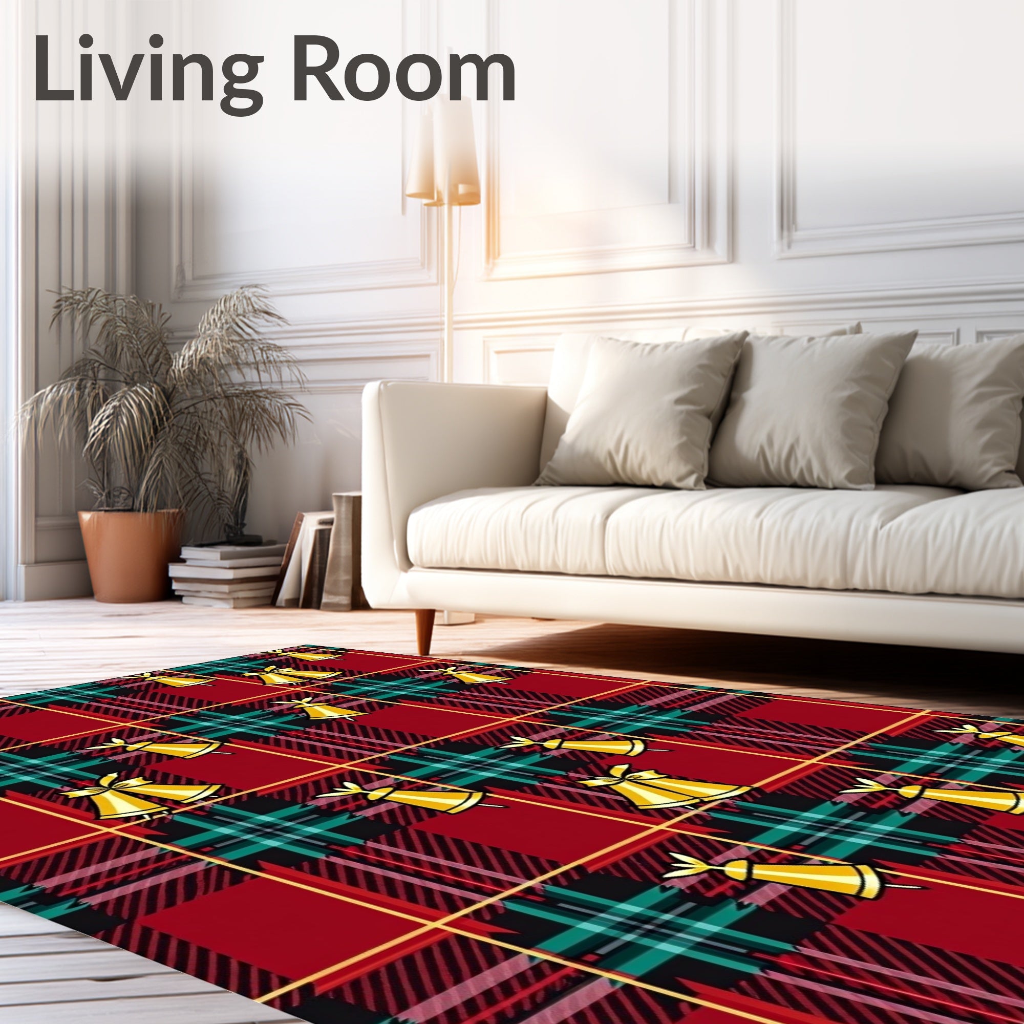Red Plaid Gold Bell Celebration Rug