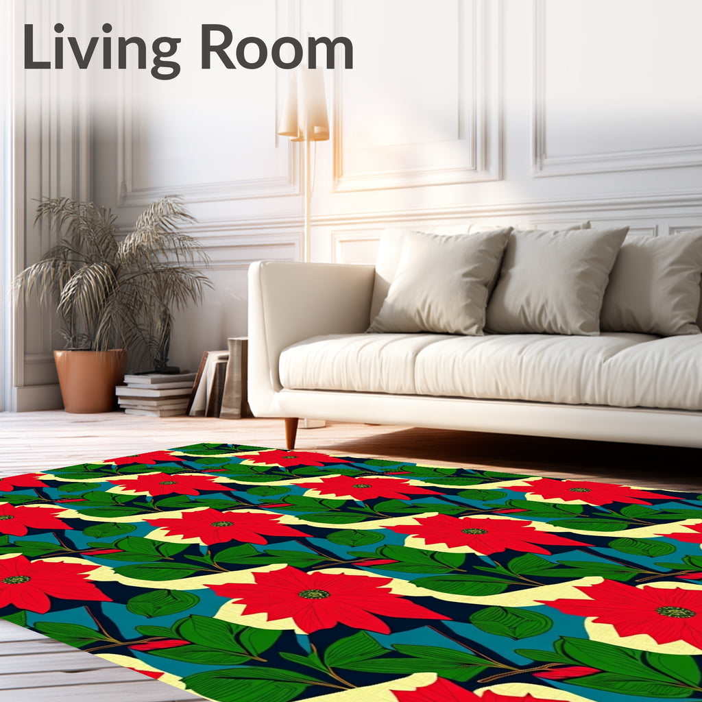 Bold Red Poinsettia Foliage Medallion Rug