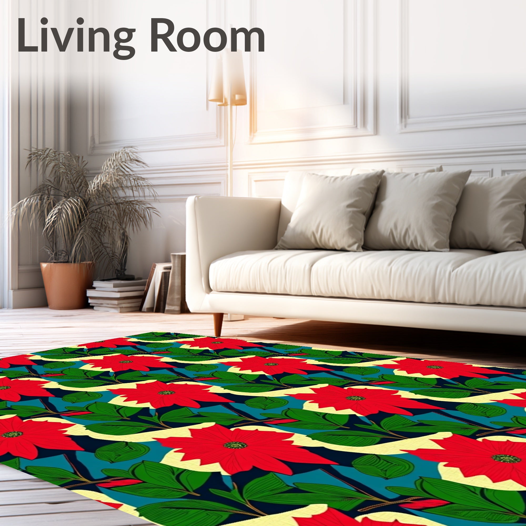 Bold Red Poinsettia Foliage Medallion Rug