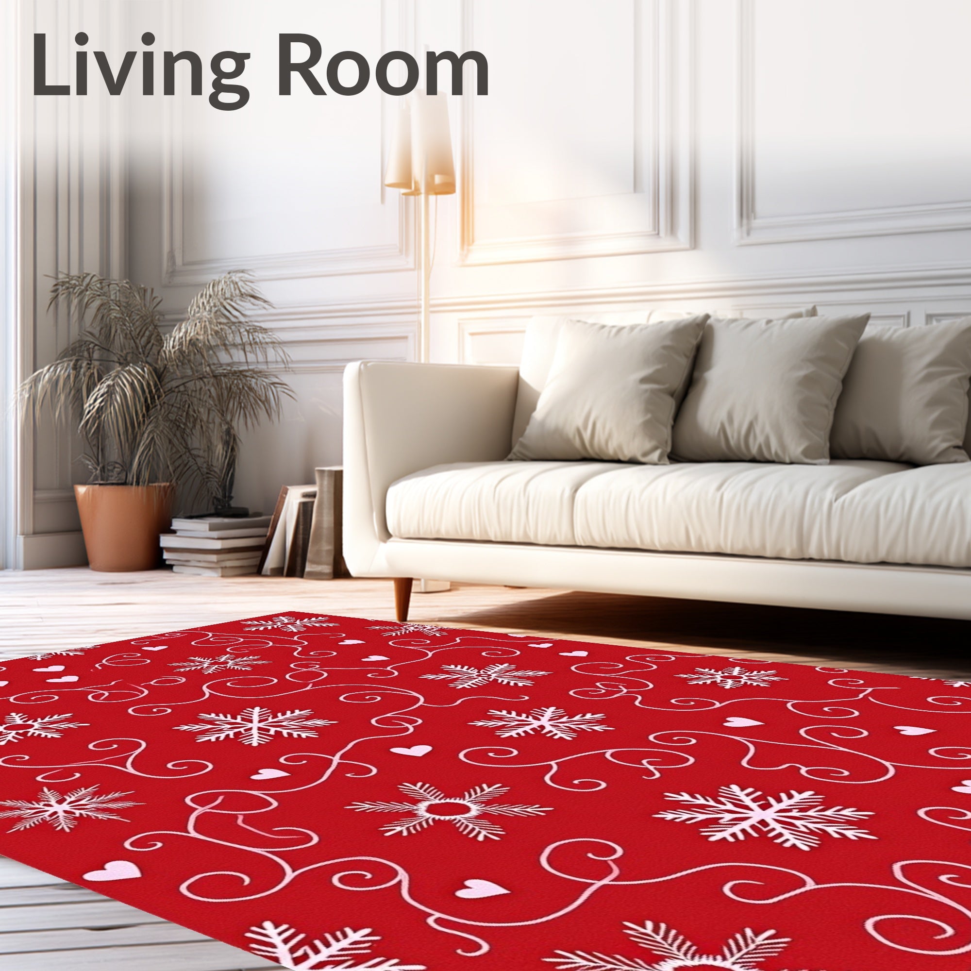Red Snowflake Heart Swirl Accent Rug