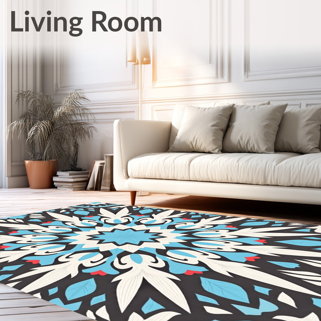 Intricate Teal White Floral Mandala Rug