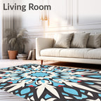Intricate Teal White Floral Mandala Rug