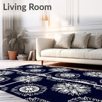 Navy White Radial Sunburst Medallion Rug