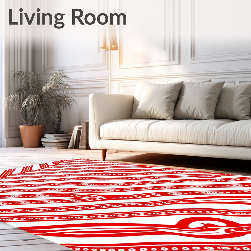 Crimson White Wavy Stripe Rug