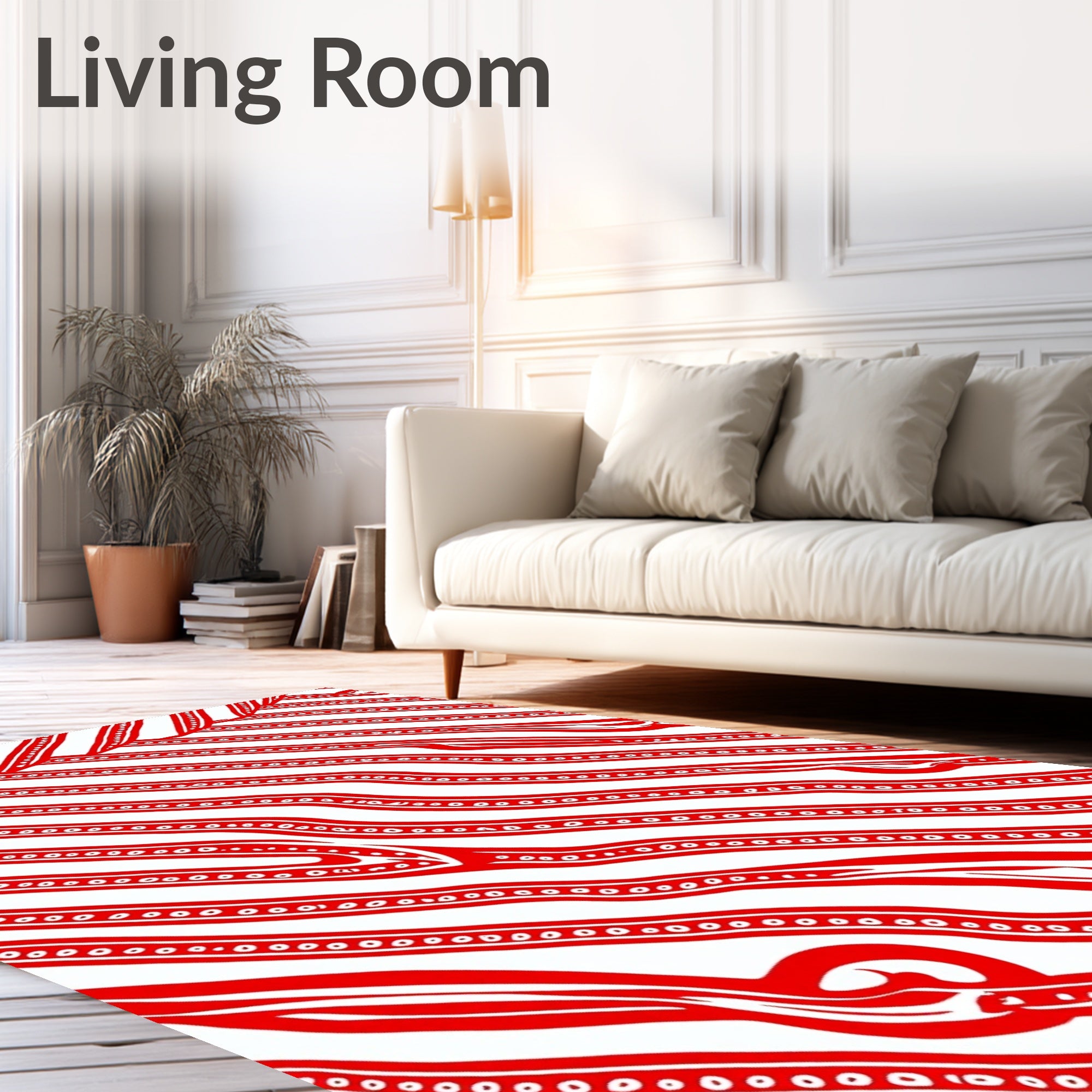 Crimson White Wavy Stripe Rug
