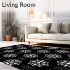 Monochromatic Black White Snowflake Mandala Rug