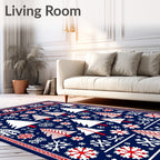 Red White Blue Christmas Trees Snowflakes Rug