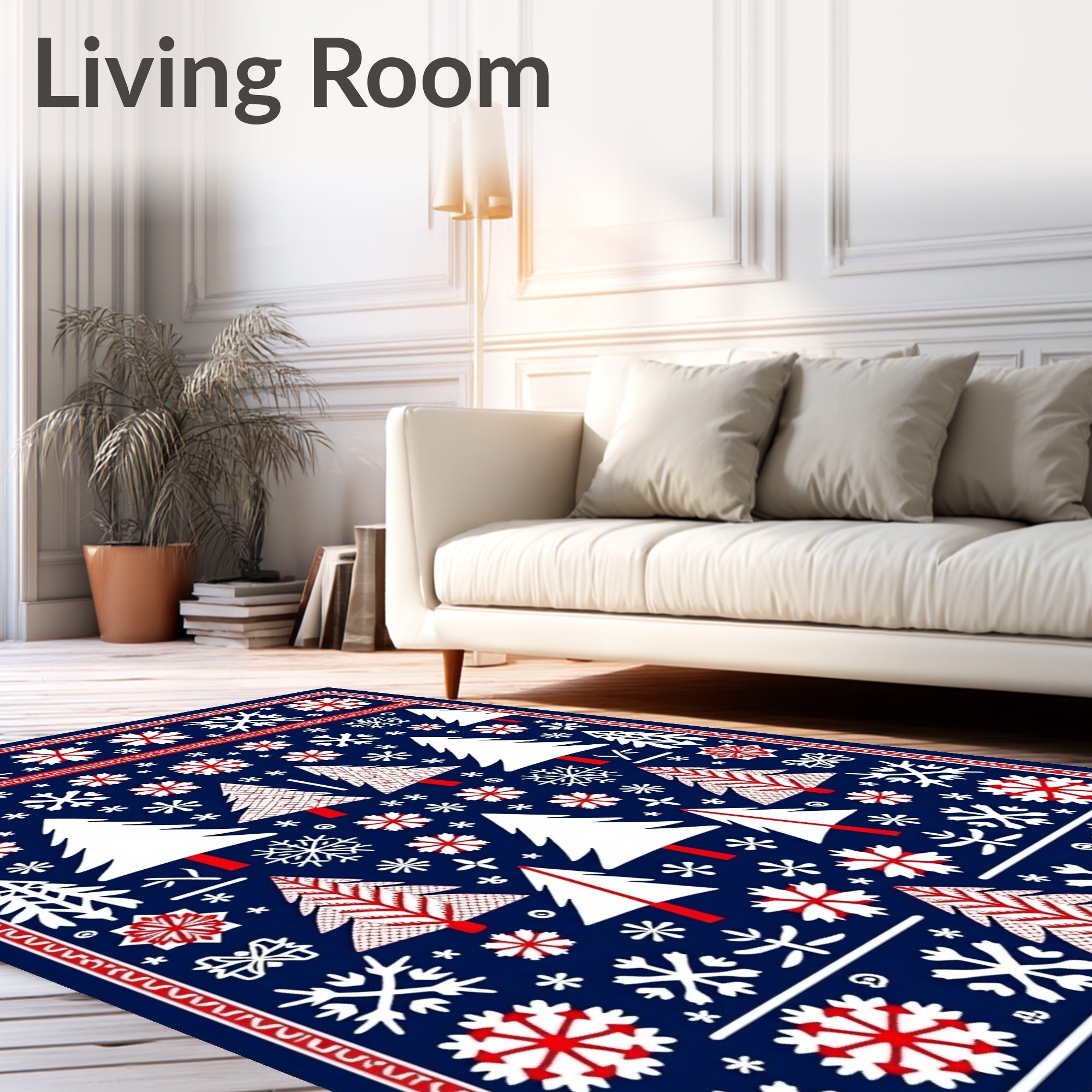 Red White Blue Christmas Trees Snowflakes Rug