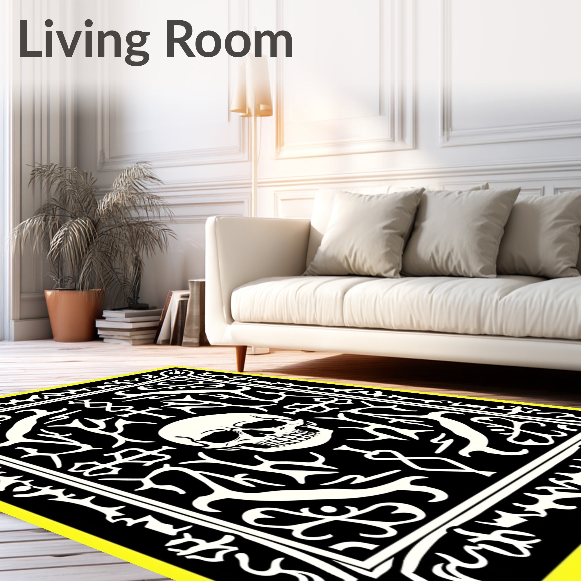 Gothic Black White Skull Ornament Rug