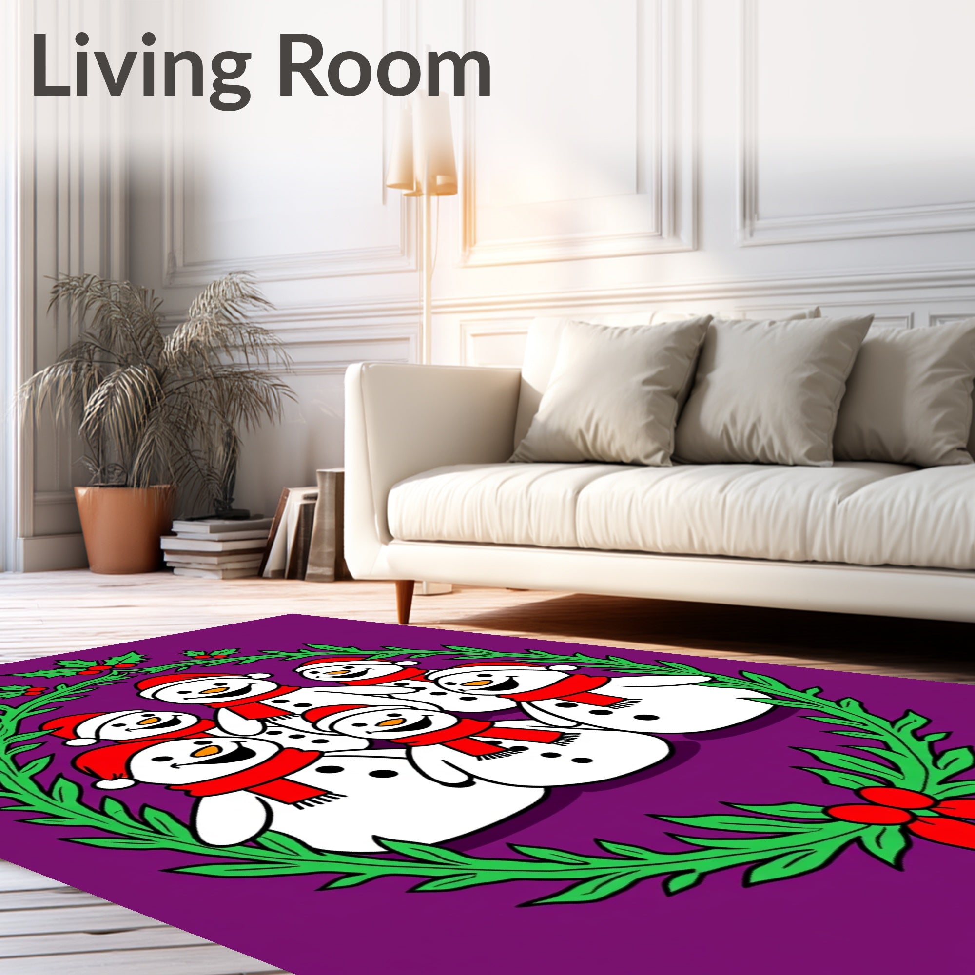 Festive Snowman Family Christmas Wreath Rug
