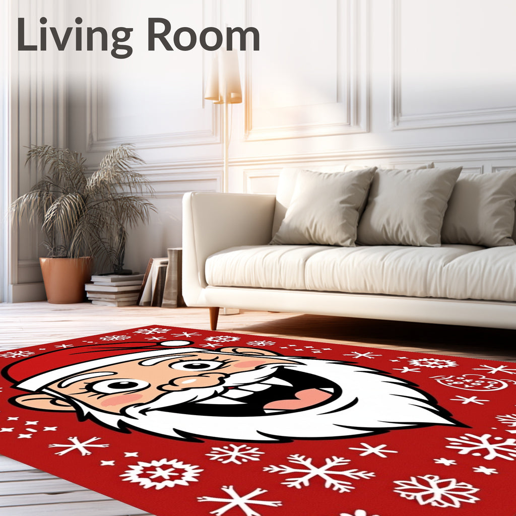 Festive Red Santa Snowflakes Holiday Rug