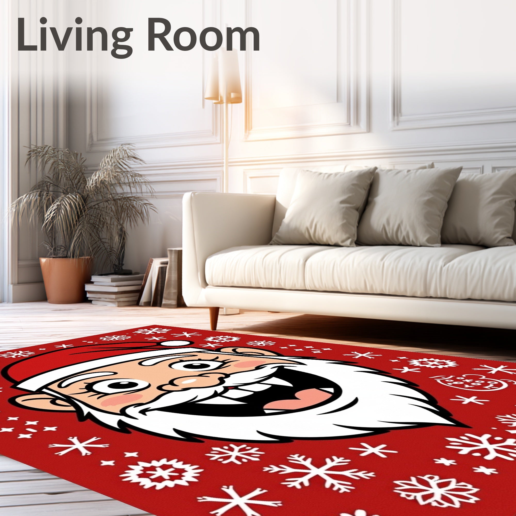 Festive Red Santa Snowflakes Holiday Rug