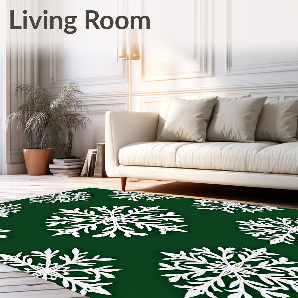White Snowflake Overlay Emerald Rug
