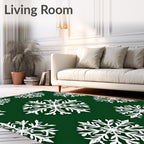 White Snowflake Overlay Emerald Rug