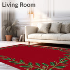 Festive Red Green Leaf Garland Border Rug