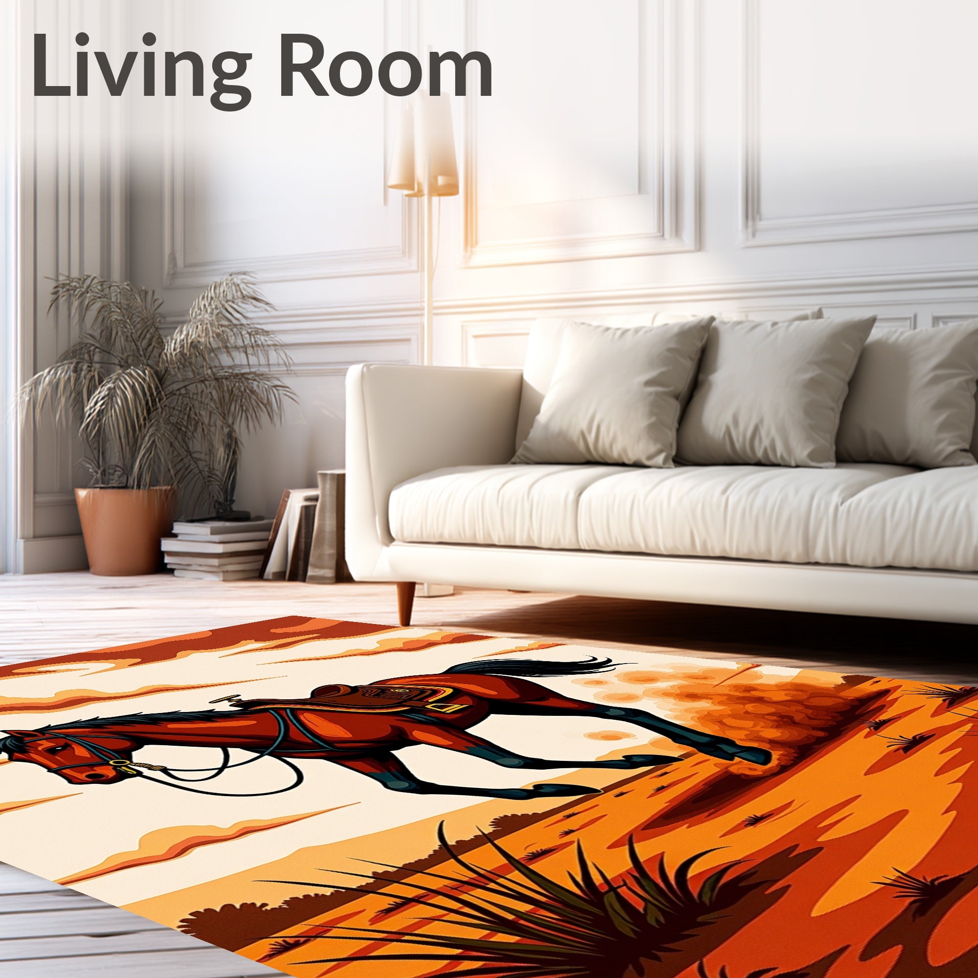 Red Galloping Horse Western Landscape Rug