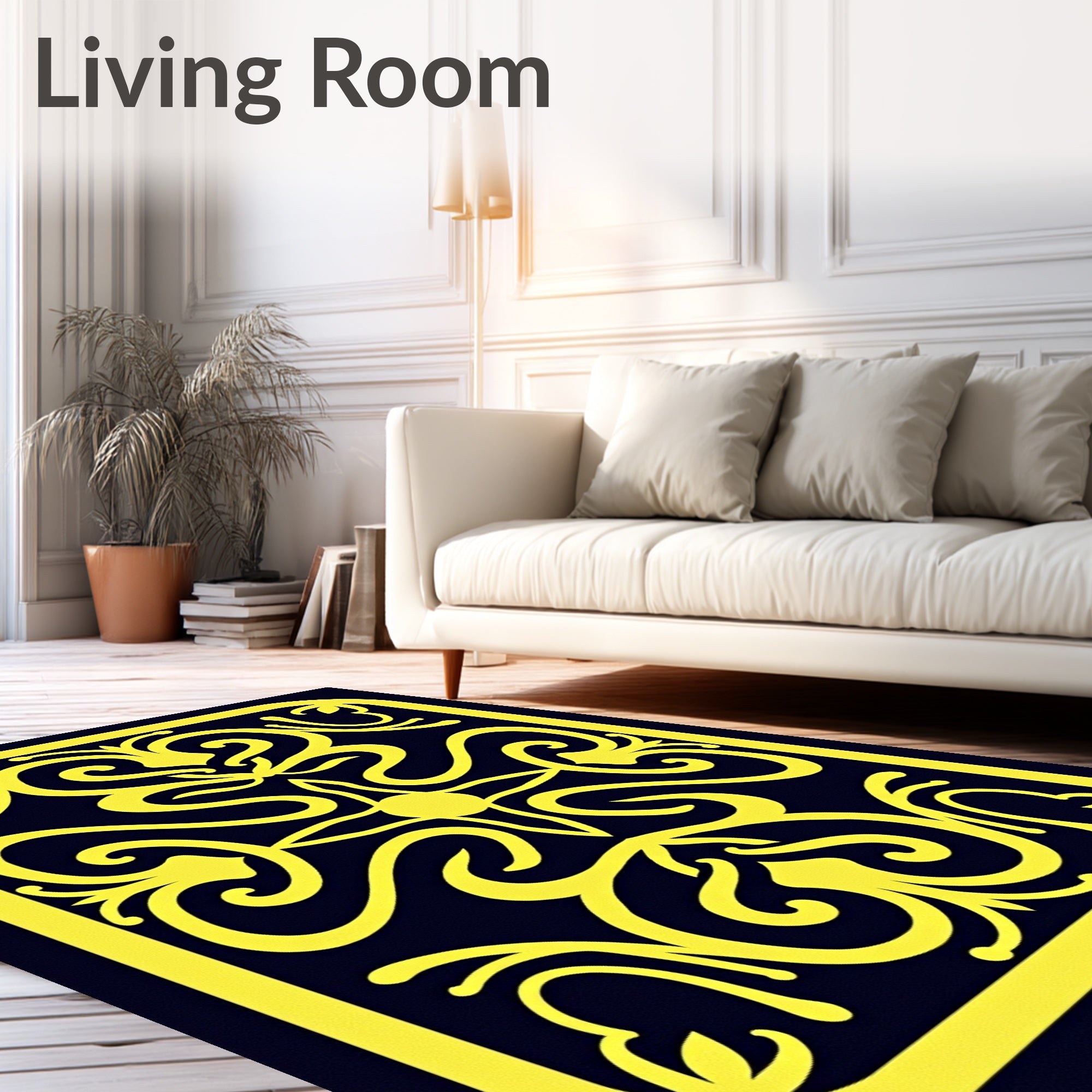 Yellow Scrollwork Regal Center Medallion Rug