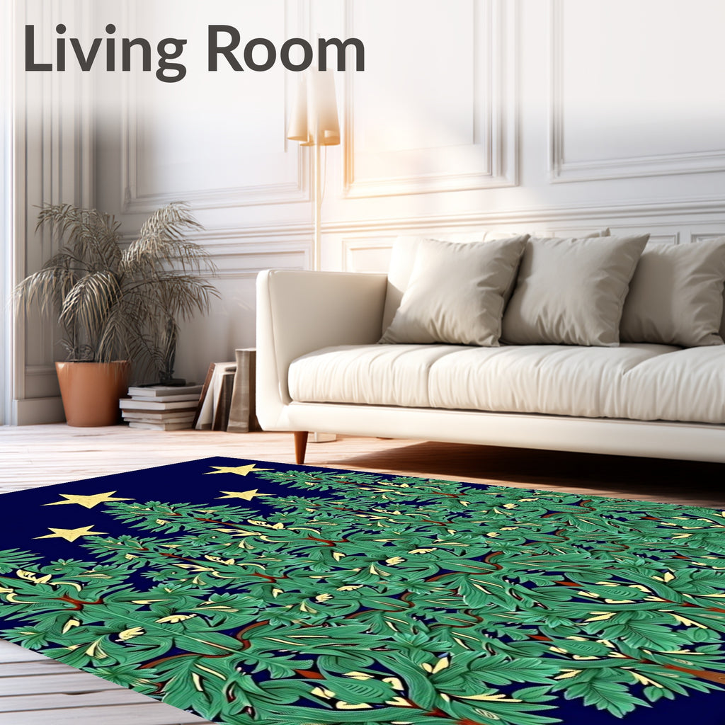 Green Starry Forest Trees Rug