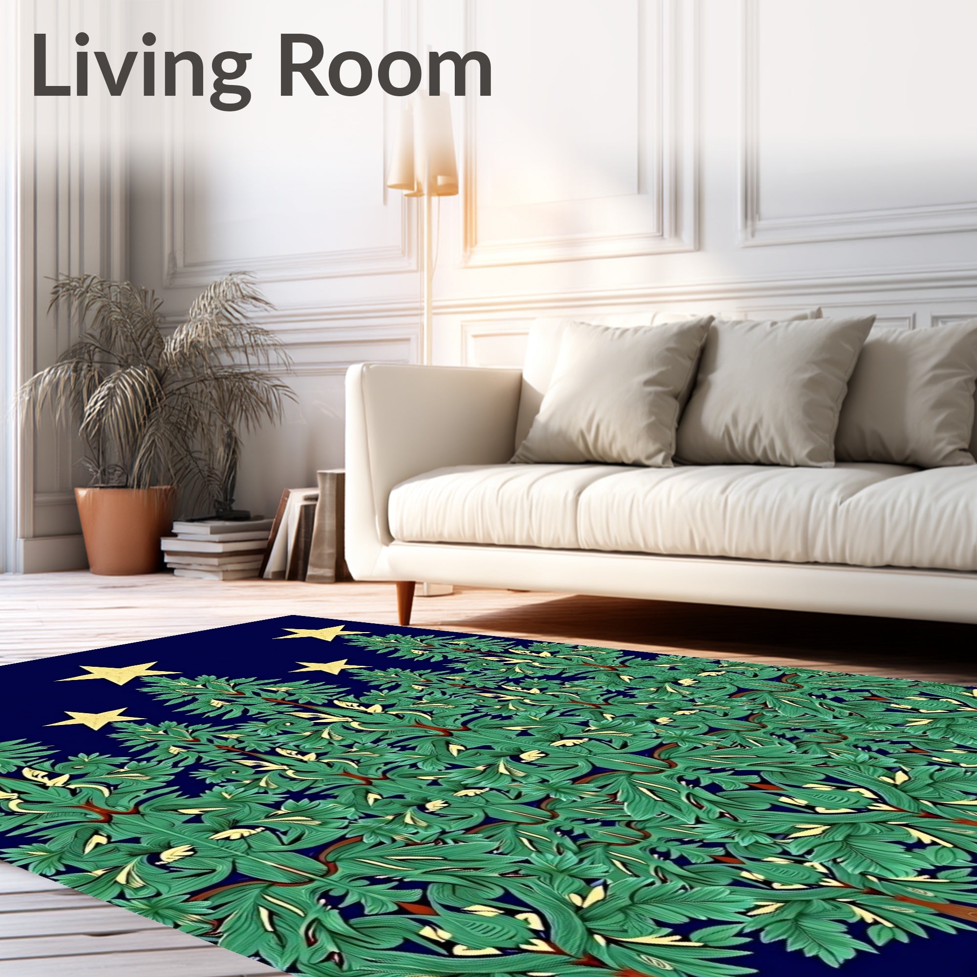 Green Starry Forest Trees Rug
