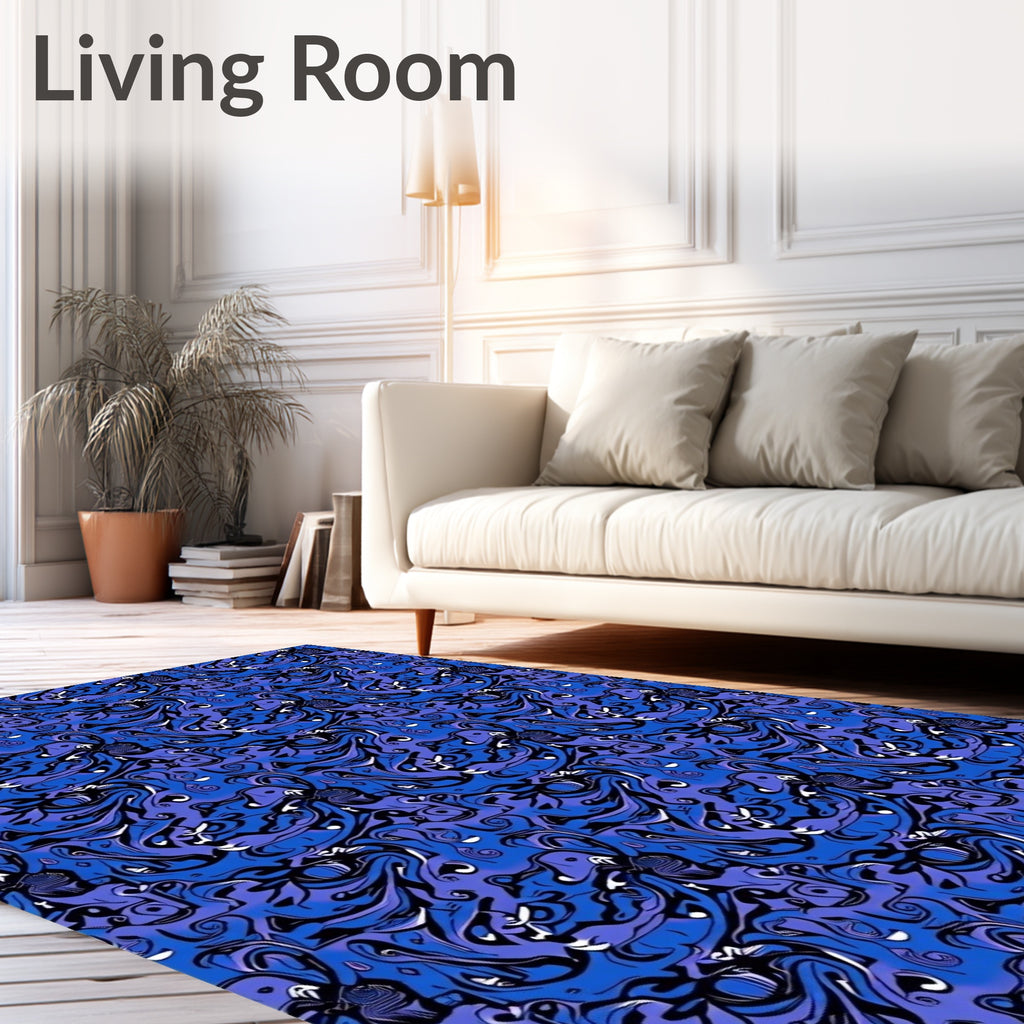 Deep Blue Ink Swirl Abstract Rug