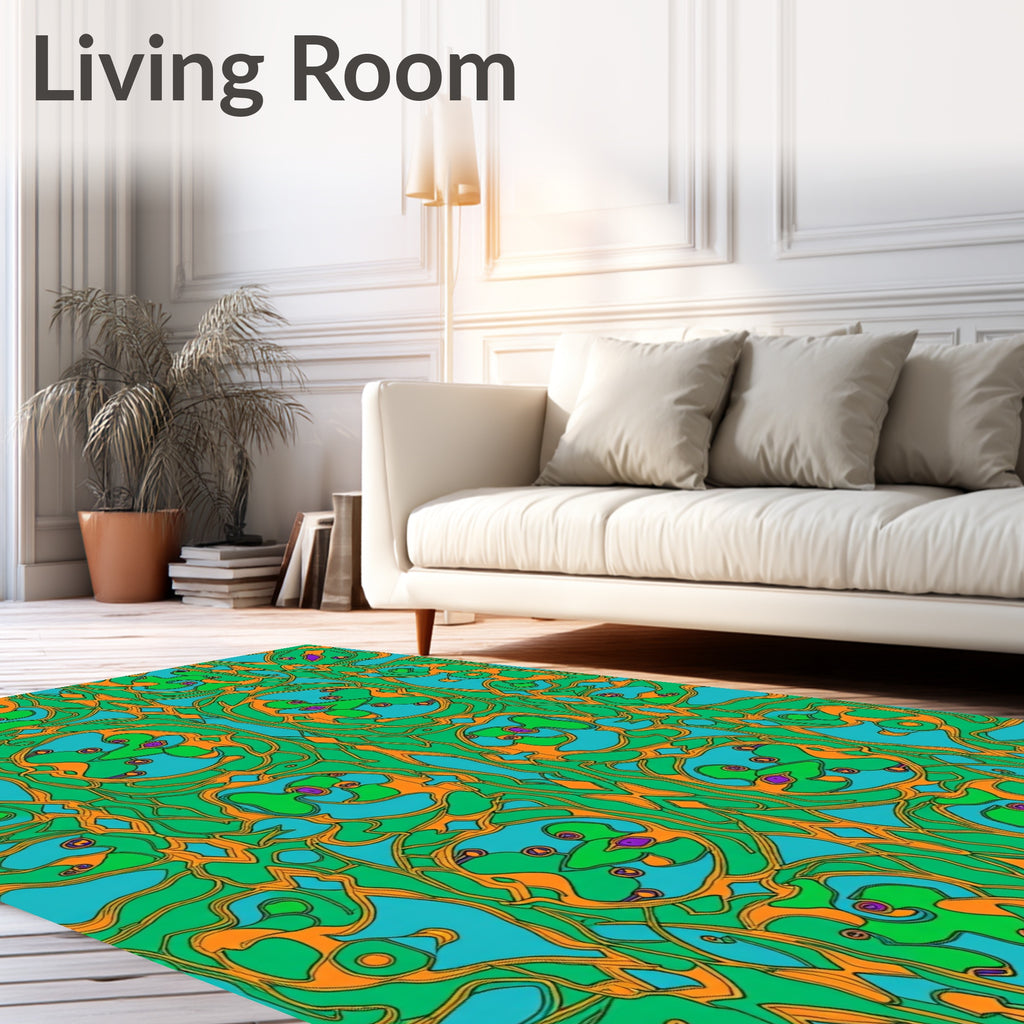 Teal Orange Green Organic Swirls Rug