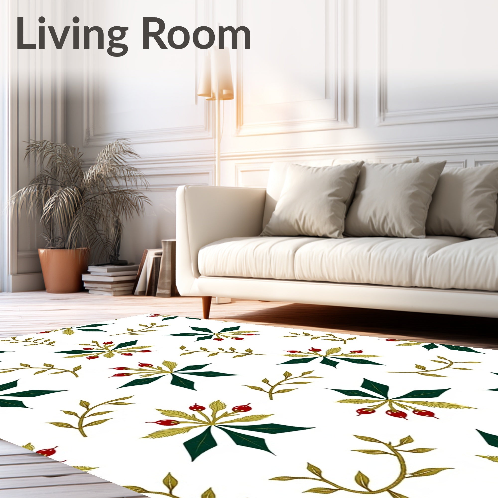 Crimson Berry Starburst Branch Scatter Rug
