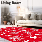 Red White Reindeer Snowflake Collection Rug