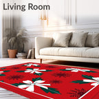 Red White Holly Bow Snowflake Rug