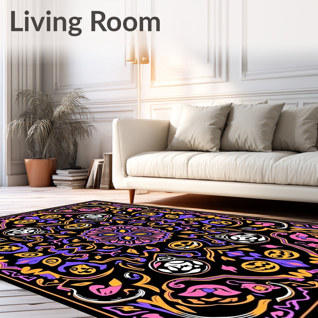 Spooky Skulls Pumpkin Mandala Medallion Rug