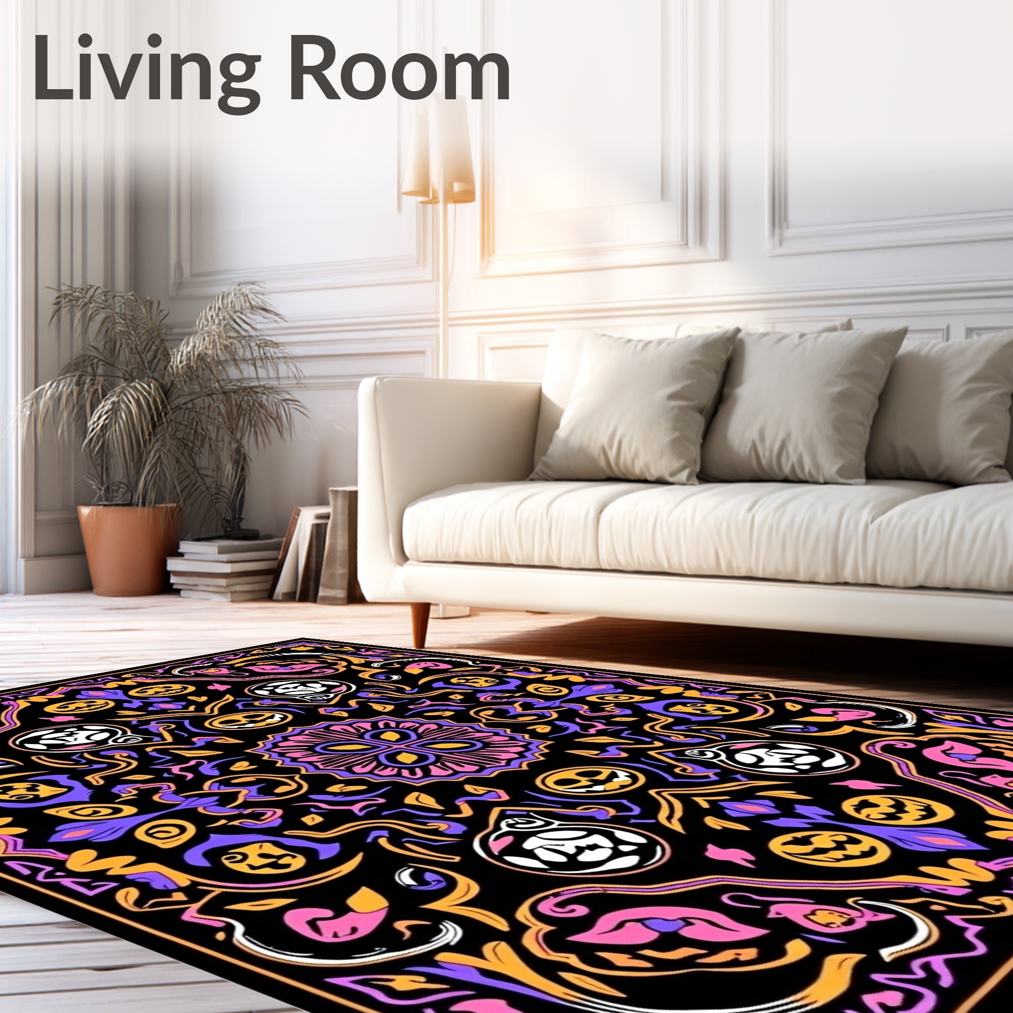 Spooky Skulls Pumpkin Mandala Medallion Rug