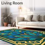 Luxe Teal Blue Golden Bloom Rug