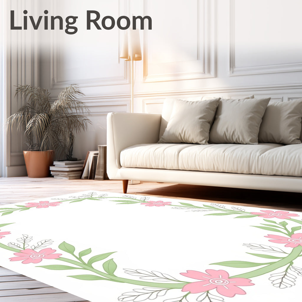 Pink Blossom Garland Border Rug