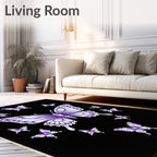 Purple Butterfly Collage Black Background Rug