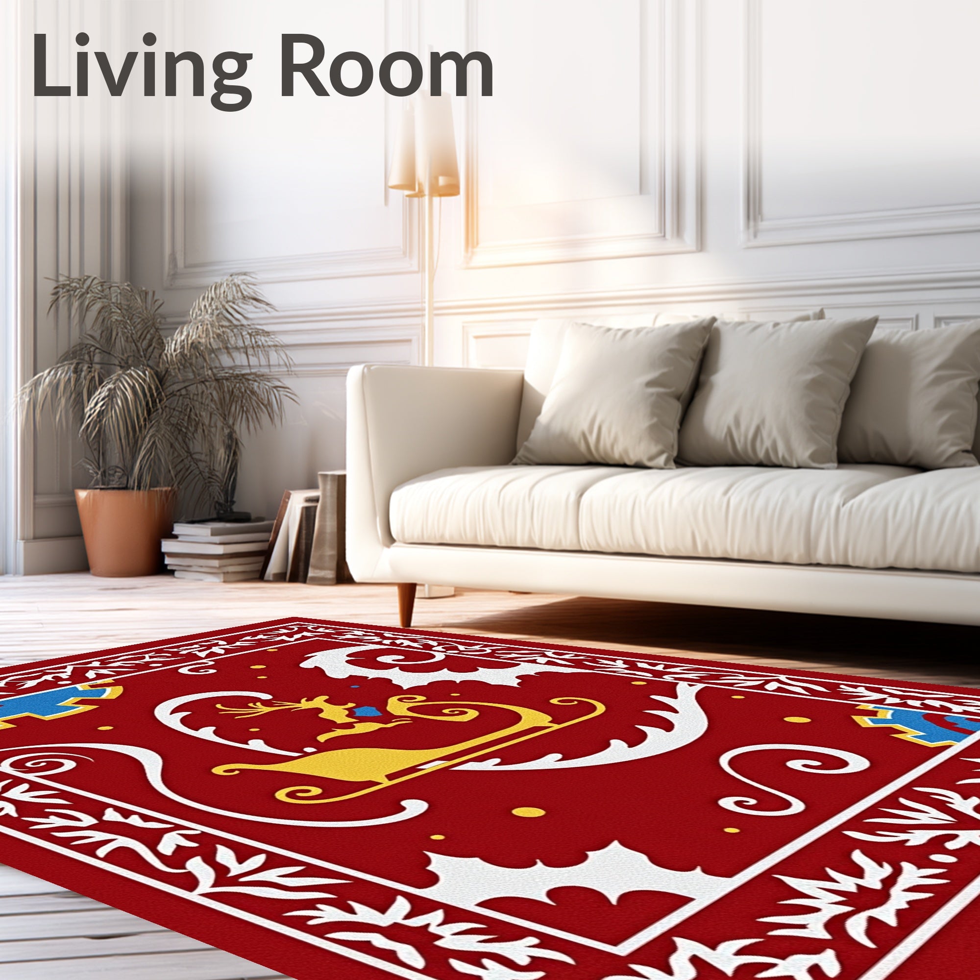 Crimson Sleigh Reindeer Holly Garland Rug