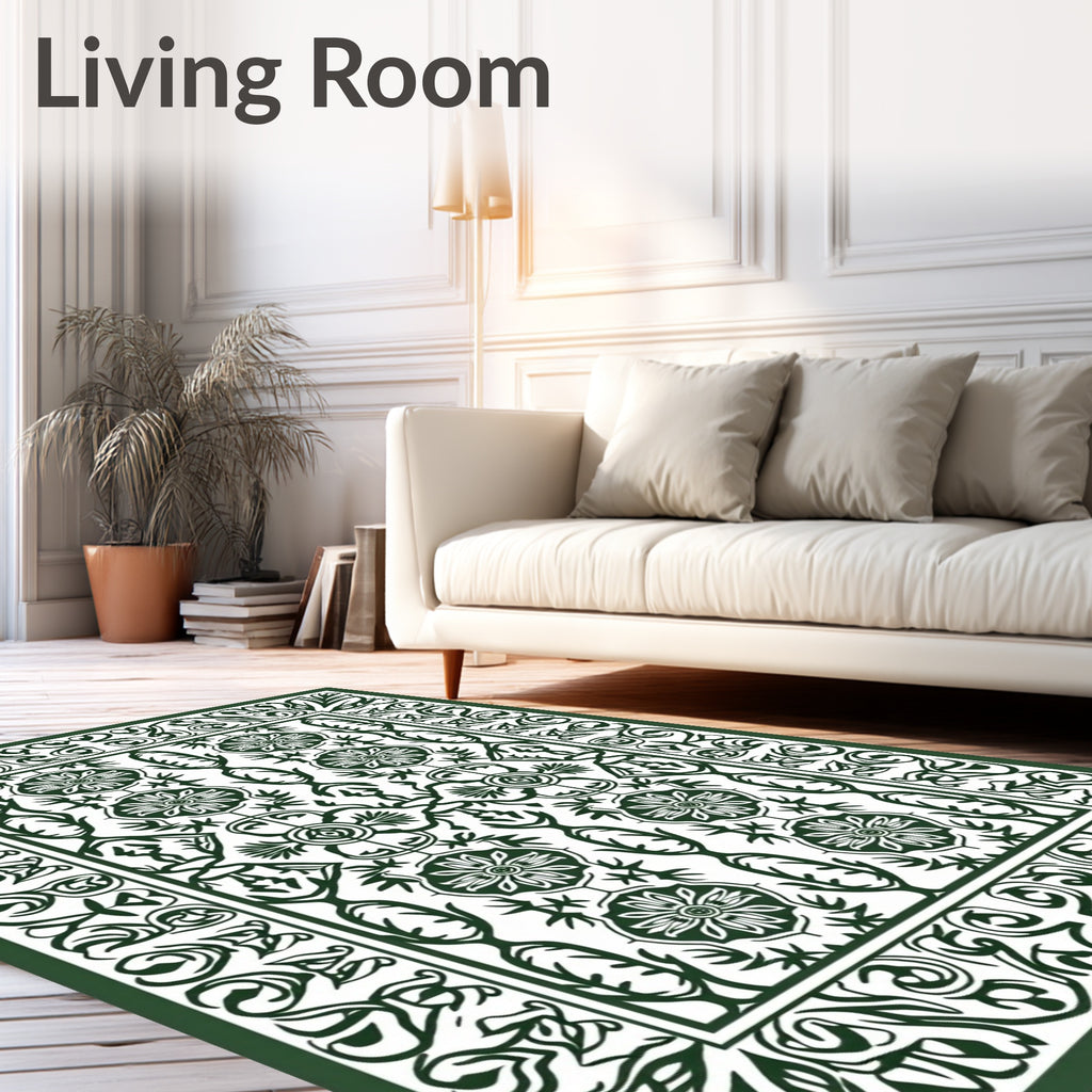 Dark Green Floral Medallion Border Rug