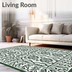 Dark Green Floral Medallion Border Rug
