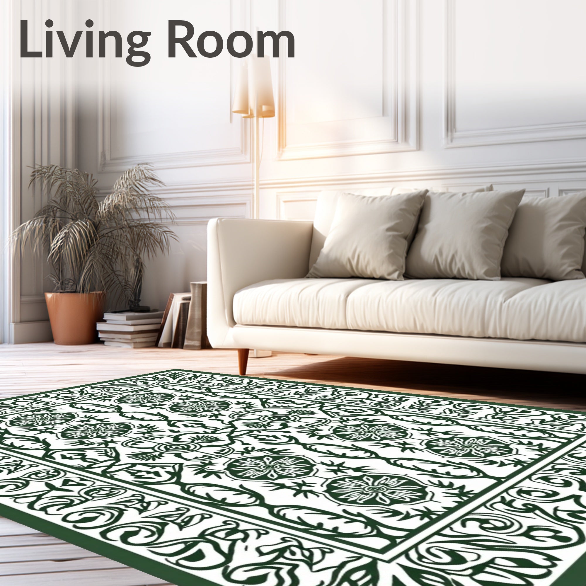 Dark Green Floral Medallion Border Rug