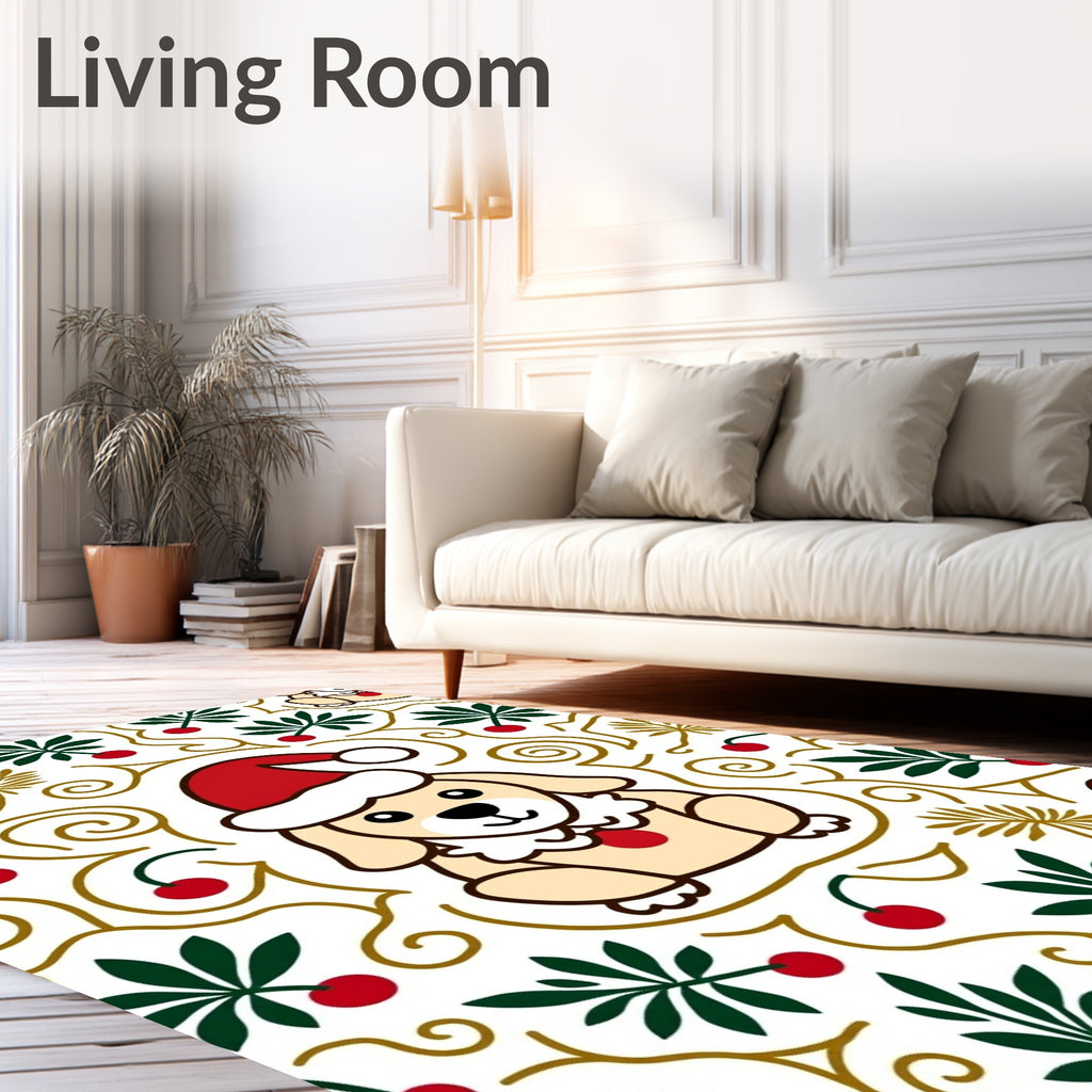 Festive Gold Swirl Puppy Christmas Rug