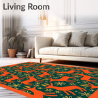 Orange Deer Golden Meadow Dark Green Rug