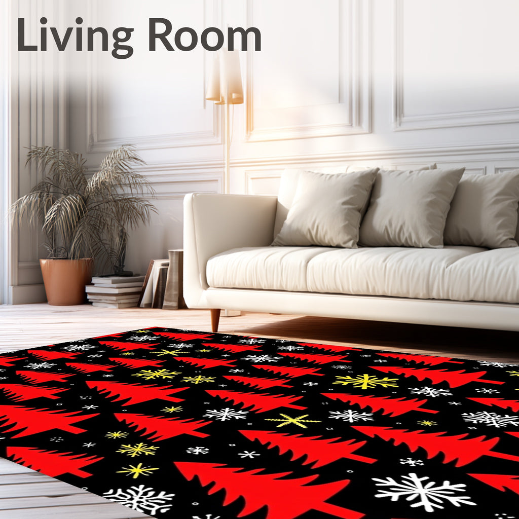 Red Evergreen Snowfall Celebration Rug