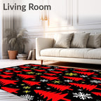 Red Evergreen Snowfall Celebration Rug