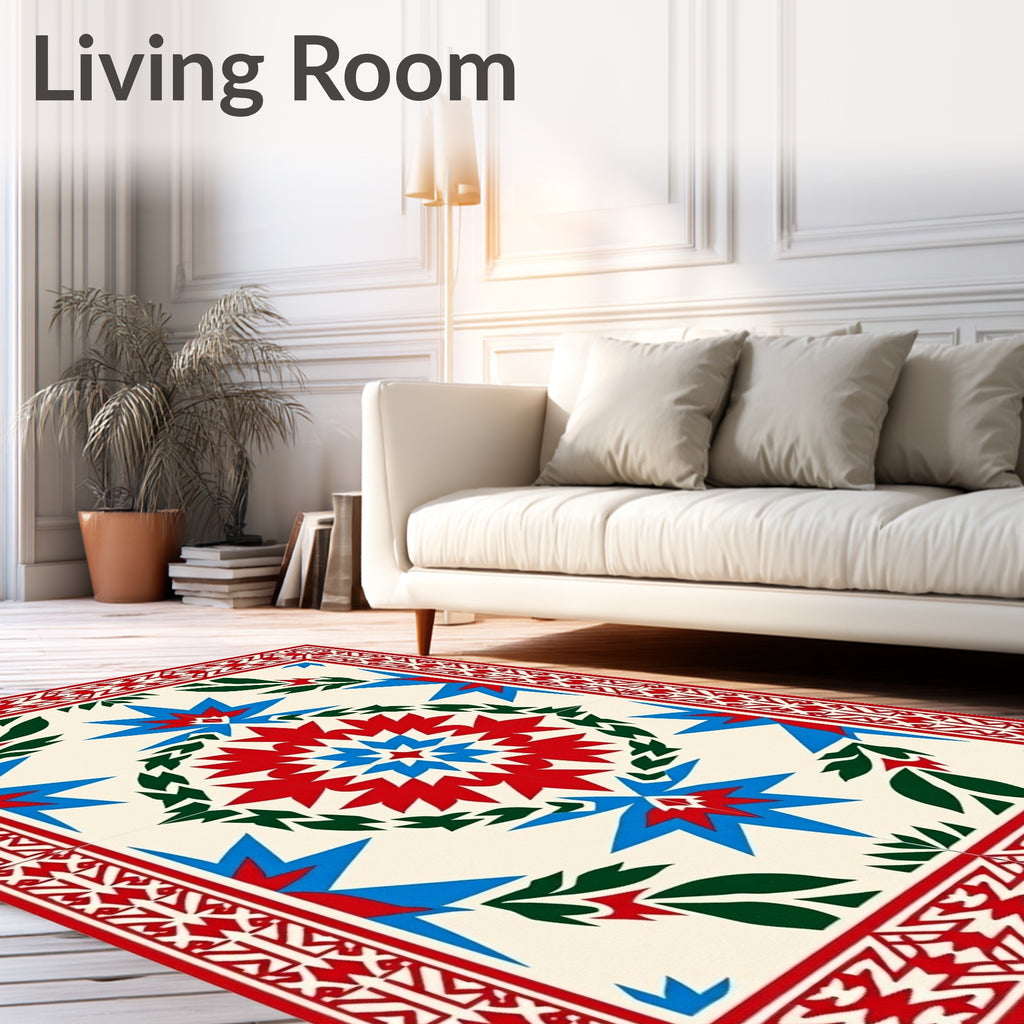 Bold Red Blue Starburst Garden Rug