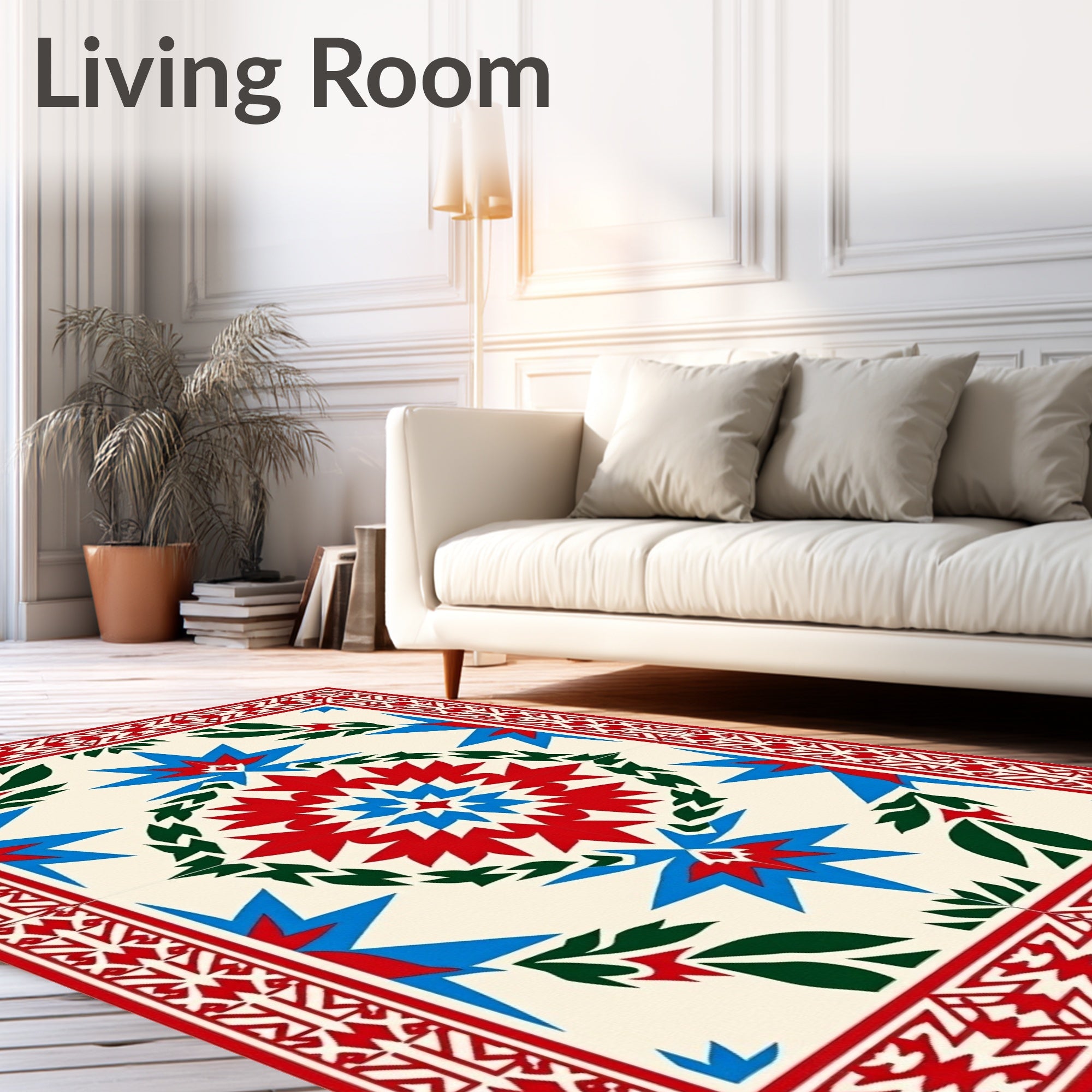 Bold Red Blue Starburst Garden Rug