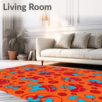 Bold Red Blue Organic Floral Orange Rug