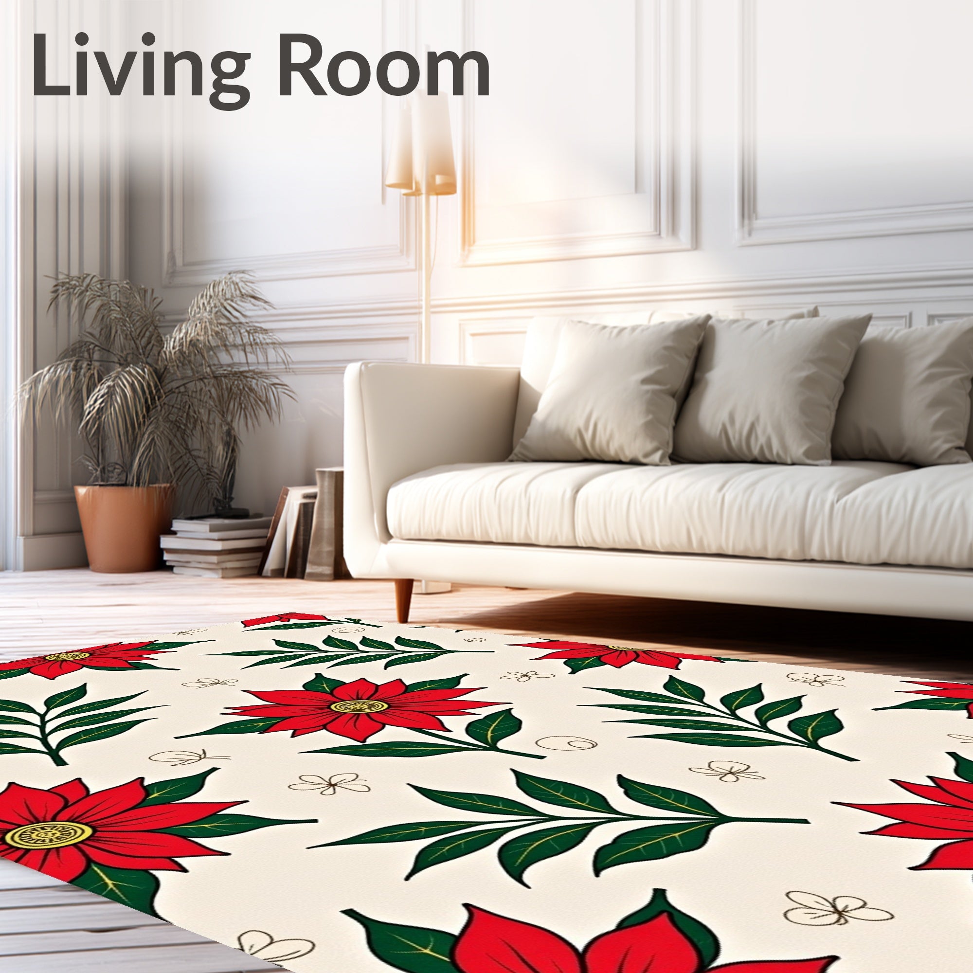 Festive Red Poinsettia Blossom Delight Rug