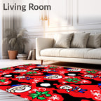 Whimsical Red Santa Claus Holly Snowflakes Rug