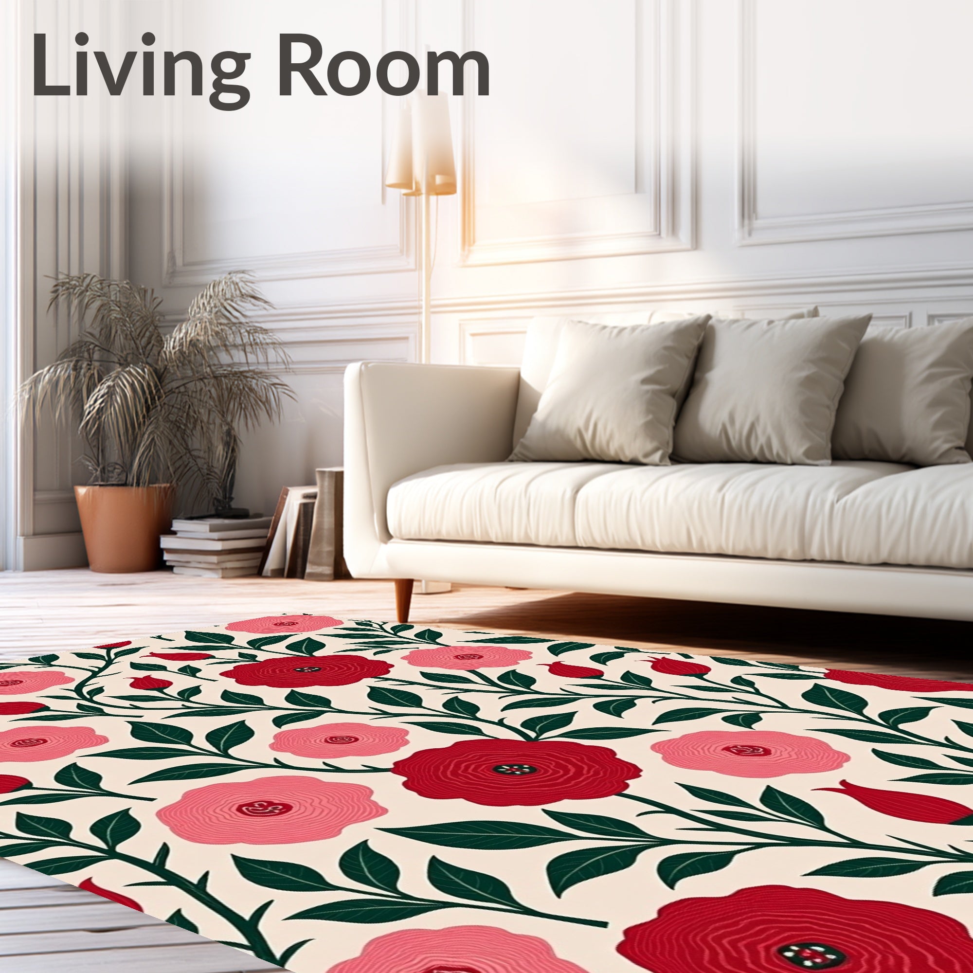 Crimson Pink Floral Vine Art Rug